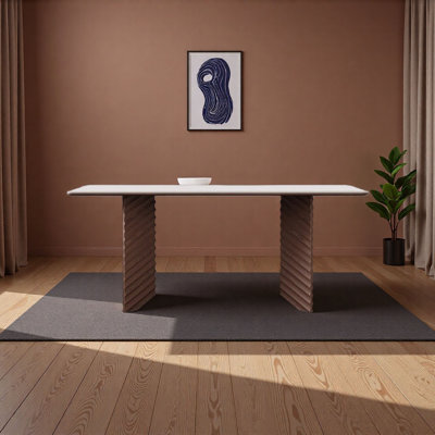 Mid-Century Solid Wood & Slate Dining Table