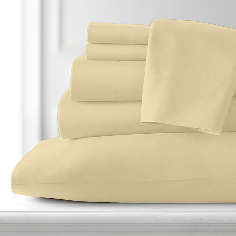 Beige Full Bamboo Microfiber 6-Piece Bed Sheet Set