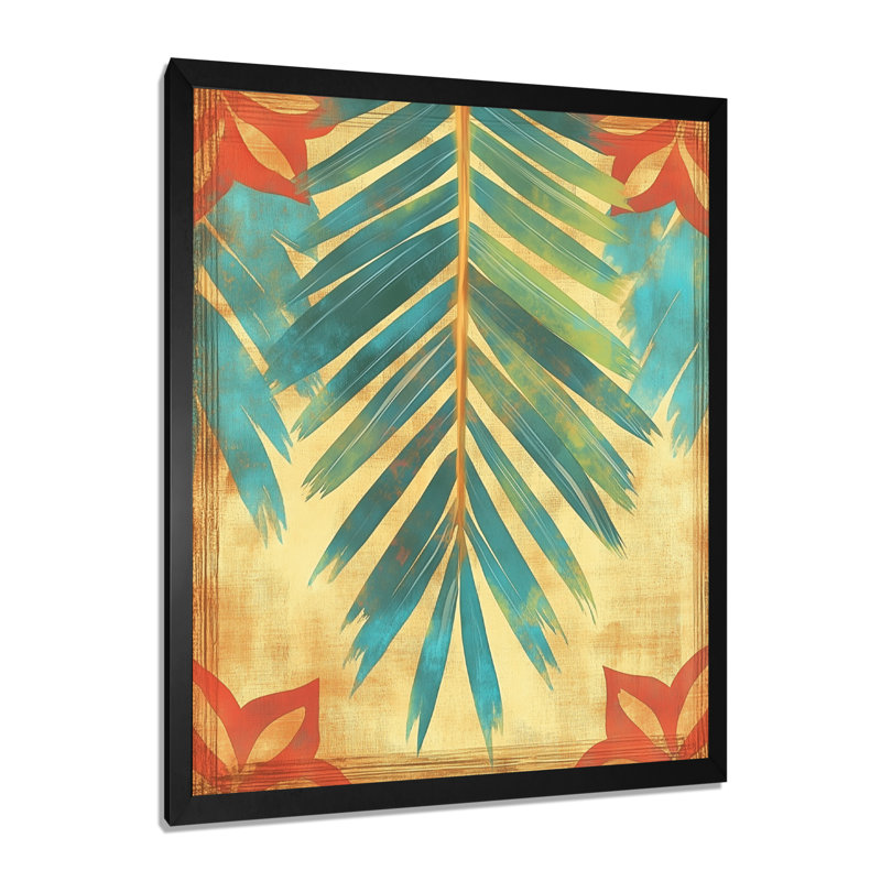 Feuille de palmier dans une lumière émeraude I - Tableau botanique moderne encadré, H 32 po x l 24 po, Black Picture Framed