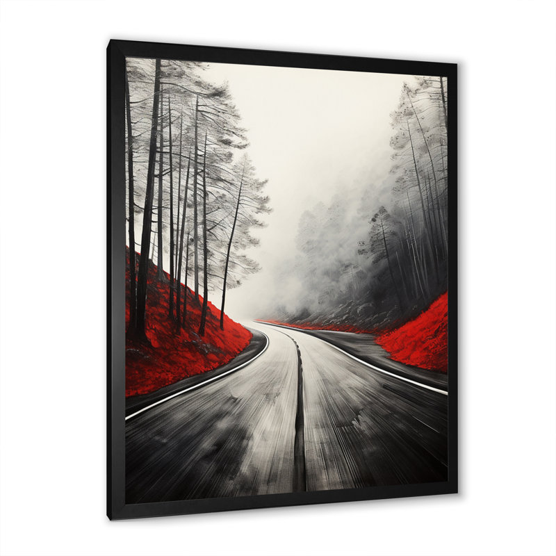 «Gray Road Endless Journey Through Red», reproduction sur toile, Cadre photo noir, H 20 po x l 12 po