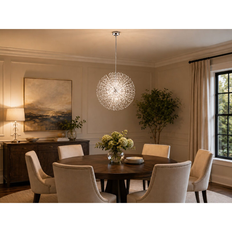 Lustre en spoutnik chromé à 22 lumières Giraldo, H 25 po x l 25 po x P 25 po