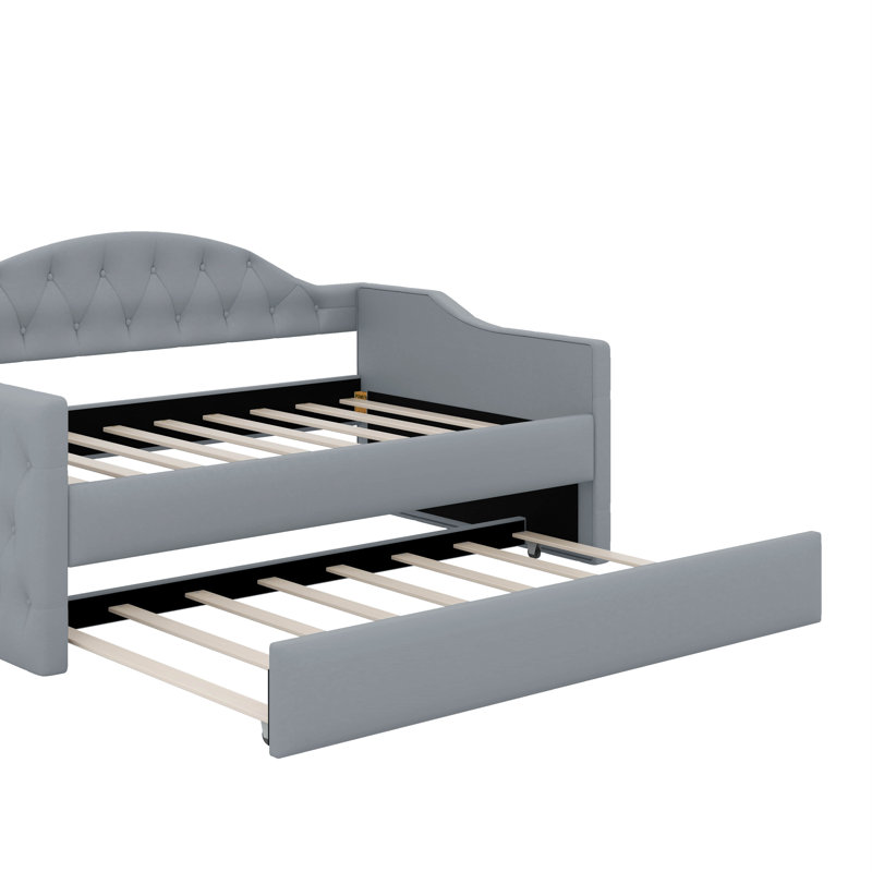 Twin Tufted Velvet Upholstered Daybed With Trundle, Gray