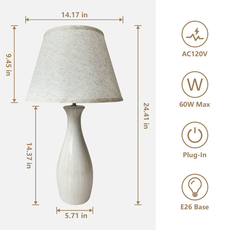 Lampe de table urne florale en céramique 24 po, abat-jour en lin blanc, lampe de chevet pour la chambre à coucher du salon