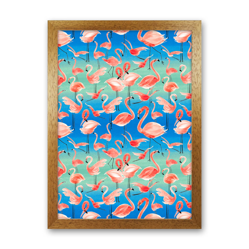Flamingo Pink 1 Piece Wall Art, 46cm H x 34cm W x 3cm D, Brown Framed