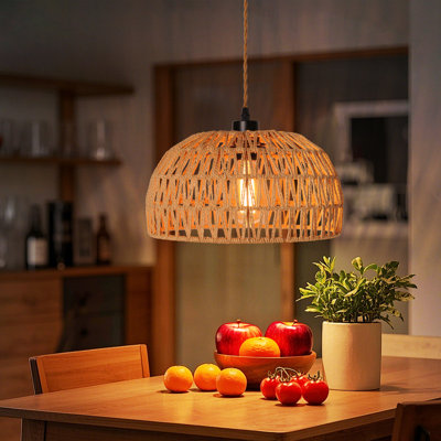 Lustre moderne en rotin de style bohème pour ferme, luminaires suspendus en rotin de 12,2 po pour îlot de cuisine, vestibules, salle à manger et espaces de vie