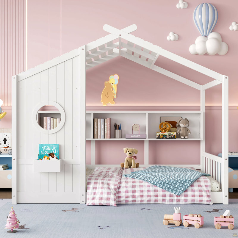 Lit simple au sol, lit pour enfant avec tablette de rangement Montessori, Lit simple