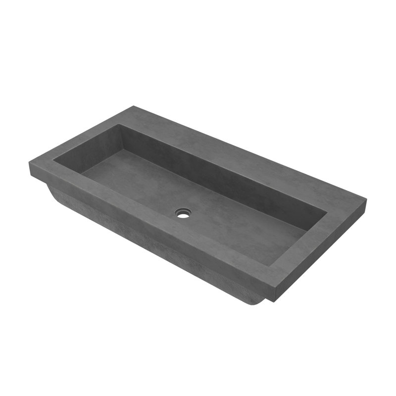 NativeStone Handcrafted Concrete 36" Trough Bathroom Sink, No Hole, Slate