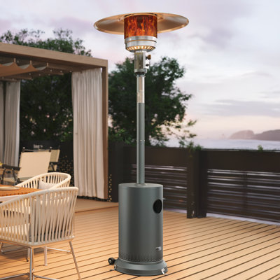 Chauffe-terrasse 48 000 BTU pour l'extérieur avec table ronde et roulettes Eeast Oak
