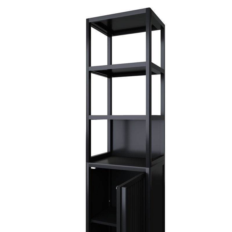 Storage Tall Slim Cabinet With Shutter Door And 3 Tier Shelves, Freestanding Linen Tower Cabinet For Living Room, Kitchen, Bathroom Organizer