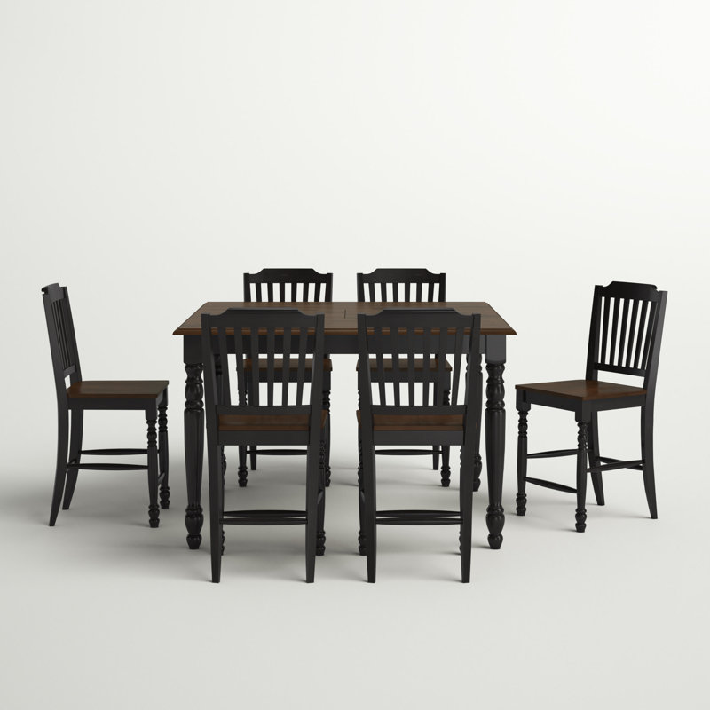 Alyssha 6 - Person Solid Wood Solid Wood Top Four Leg Dining Set, Antique Black