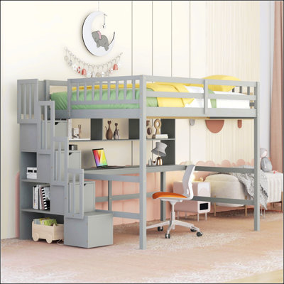 Full Size Loft Bed with Built-In Desk