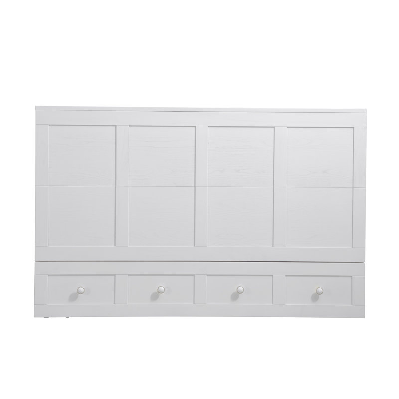 Lit escamotable 100% bois massif avec matelas, station de charge intégrée pour chambre d'amis, blanc, Blanc