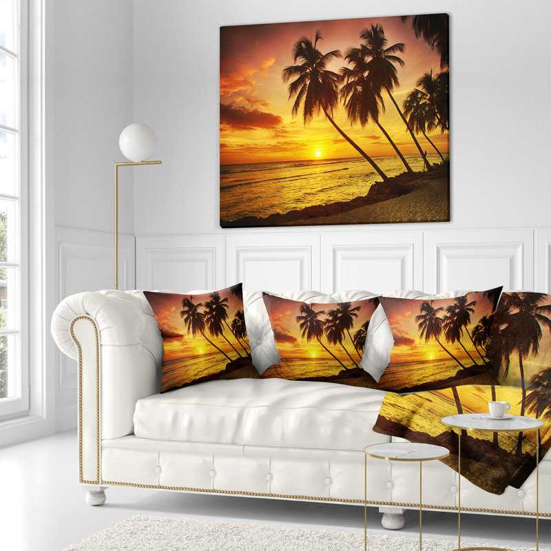 Coussin de mer soirée seascape barbade island, 16 po x 1 po, Coussin décoratif