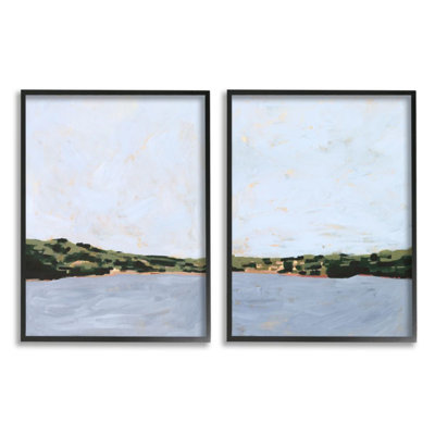 «Lake Shore Landscape with Soft Blue Sky» par Victoria Borges - ensemble de 2 reproductions d'art
