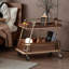 Chariot de service mobile double couche creux en bois de frêne blanc de style Wabi-Sabi, 26,77 pouces, avec cadre en métal et roues universelles silencieuses