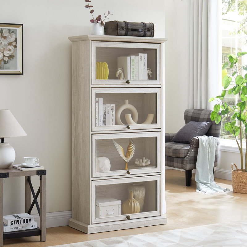 Élégante vitrine à 4 niveaux pour objets de collection et de rangement, Blanc antique