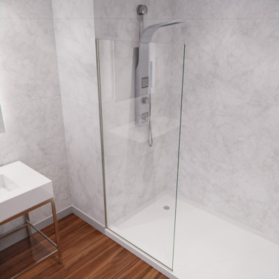 Screen Series 34 in. x 74 in. Fixed Frameless Shower Door in Brushed Nickel with Tsunami Guard Tempered Clear Glass