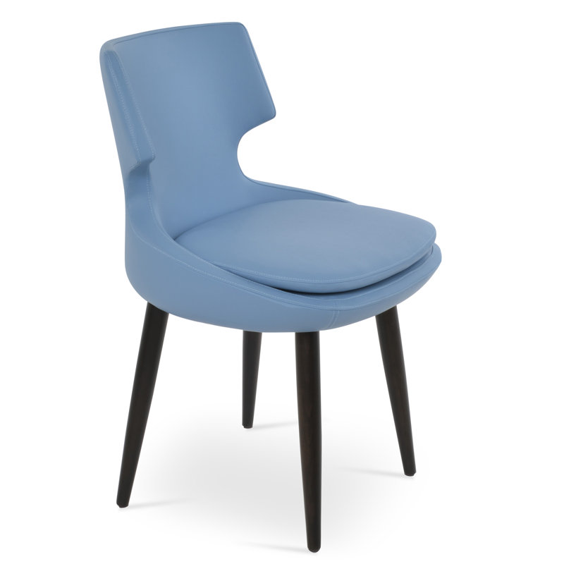 Patara Wood Side Chair, Blue Faux Leather