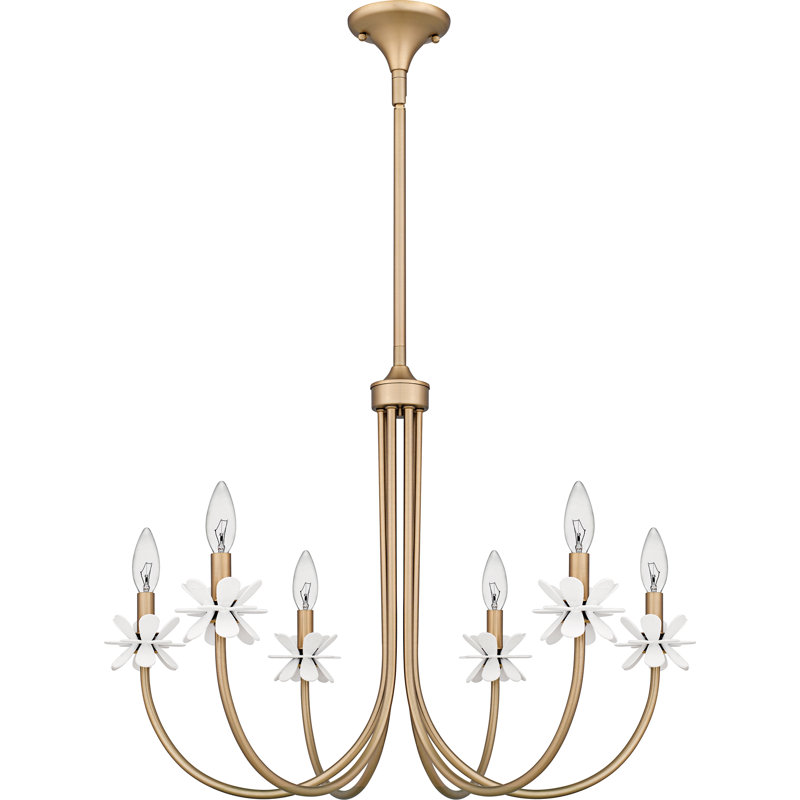 Lustre en bronze doré Moulden, H 21,5 po x l 30 po x P 30 po, 6 lumières