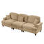 Élégant canapé Mid-Century 3 places avec accoudoirs évasés, volants amovibles, plis, jupes et pieds fuselés, chenille confortable pour le salon, café clair-55561838-55561843