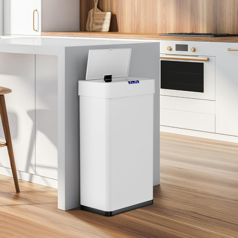 Poubelle en acier inoxydable à capteur de mouvement 13,2 gallons, poubelle automatique, couvercle à fermeture en douceur, pour la cuisine, le bureau, le véhicule récréatif, la chambre à coucher et le salon (noir)