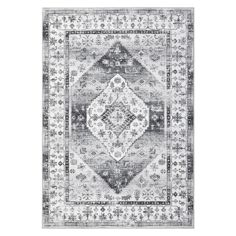 Oriental Machine Washable Area Rug with Rubber Backing for Living Room Non-Slip Indoor Carpet Low-Pile Rug for Bedroom Dining Room Hallway Kitchen Office Playroom Nursery