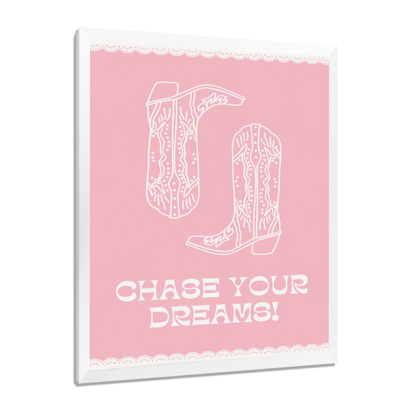Impression d'art mural «Pink Chase Your Dreams Cowboy» - Cowgirls, Toile encadrée blanche avec une seule photo