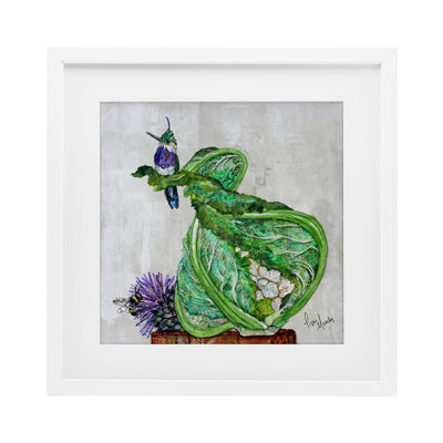 Colibri sur chou-fleur, reproduction encadrée sous verre, design par Lisa Morales