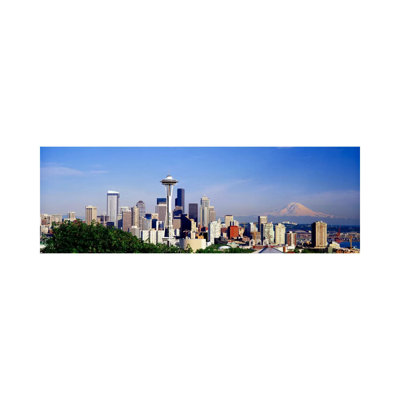 Downtown Skyline With Mount Rainier In The Distance, Seattle, King County, Washington, USA - Wrapped Canvas Panoramic Print
