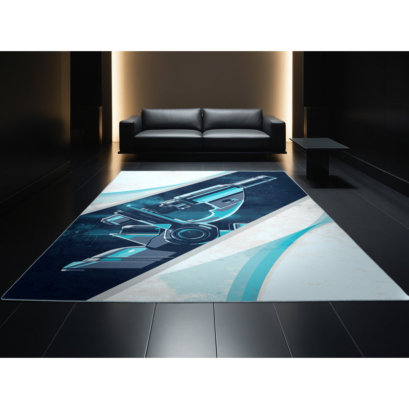 Soft Plush Hewson Microscope Modern Area Rug in Blue – SkyBlue Binding, 8x12