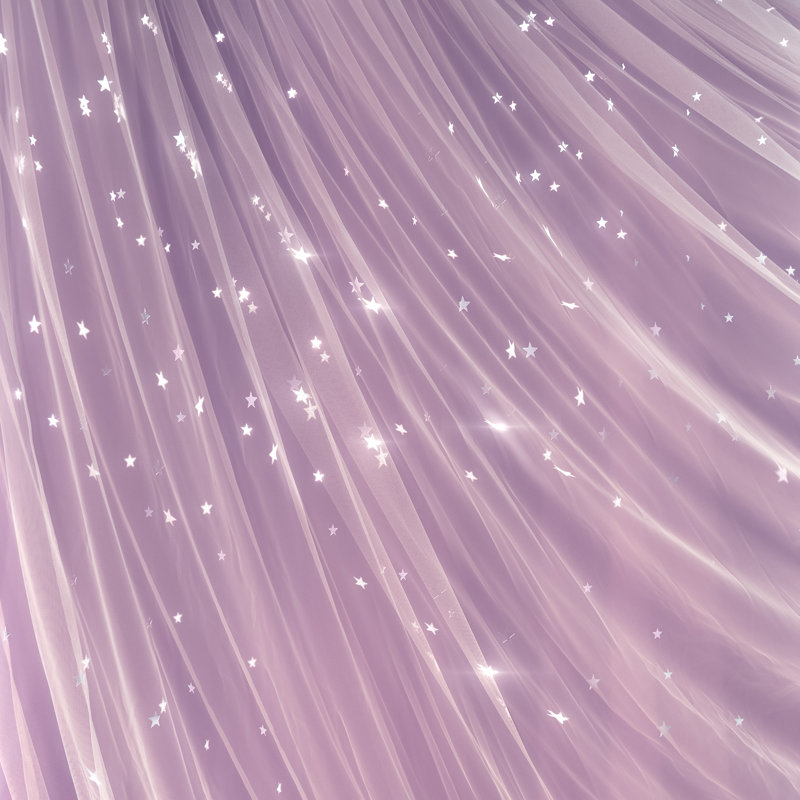 Jenifer Tulle Overlay Star Cutout Solid Room-Darkening Grommet Curtain Panels, 52" W x 63" L, Lavender