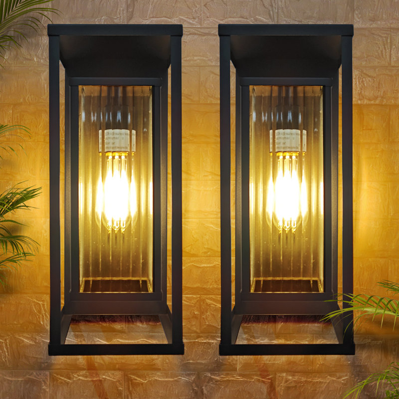 Outdoor Wall Light With Clear Ribbed Glass,Waterproof Exterior Light For Porch/Patio/Garage(2-PACK)