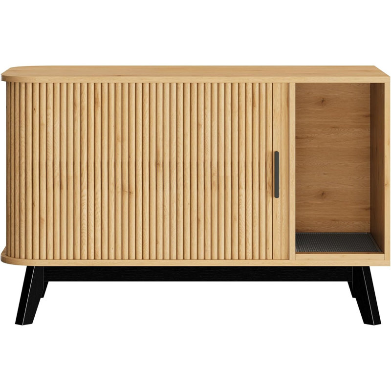 Enceinte de litière pour chat 39 ", litière cachée avec porte coulissante et tapis, maison de chat d'intérieur moderne, table de bout