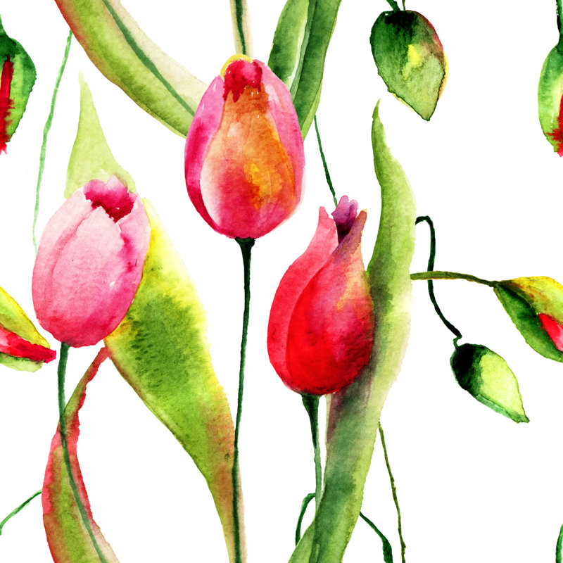 Illustration aquarelle de tulipes par Ateli, H 36 po x l 36 po