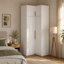 Armoire d'angle haute de 90,6 po - armoire de rangement supérieure blanche, ensemble anti-basculement inclus, tringle de suspension, poignées minimalistes en tons de bois
