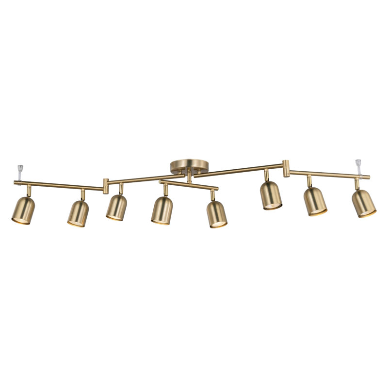 Luminaire sur rail moderne 8 lumières, projecteur de bar rotatif au centre en laiton mat, ensemble d'éclairage sur rail à bras pliables pour la cuisine, la salle à manger, le salon, l'ampoule GU10 non incluse