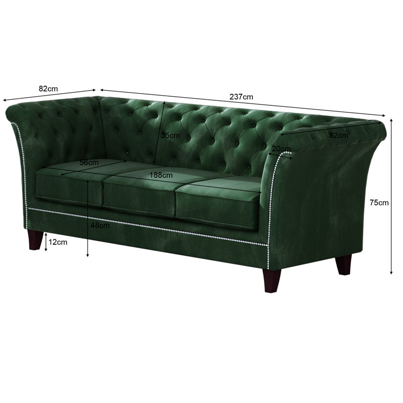 Chesterfield  Sofa Set 3+2+1 Made of Velvet Fabric with Solid Wood Legs, Bottle green