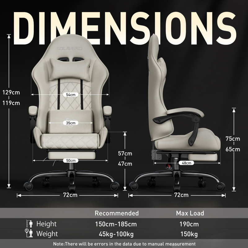 Metro Lane Adjustable Reclining Ergonomic Swiveling PC & Racing Game Chair with Footrest, Beige