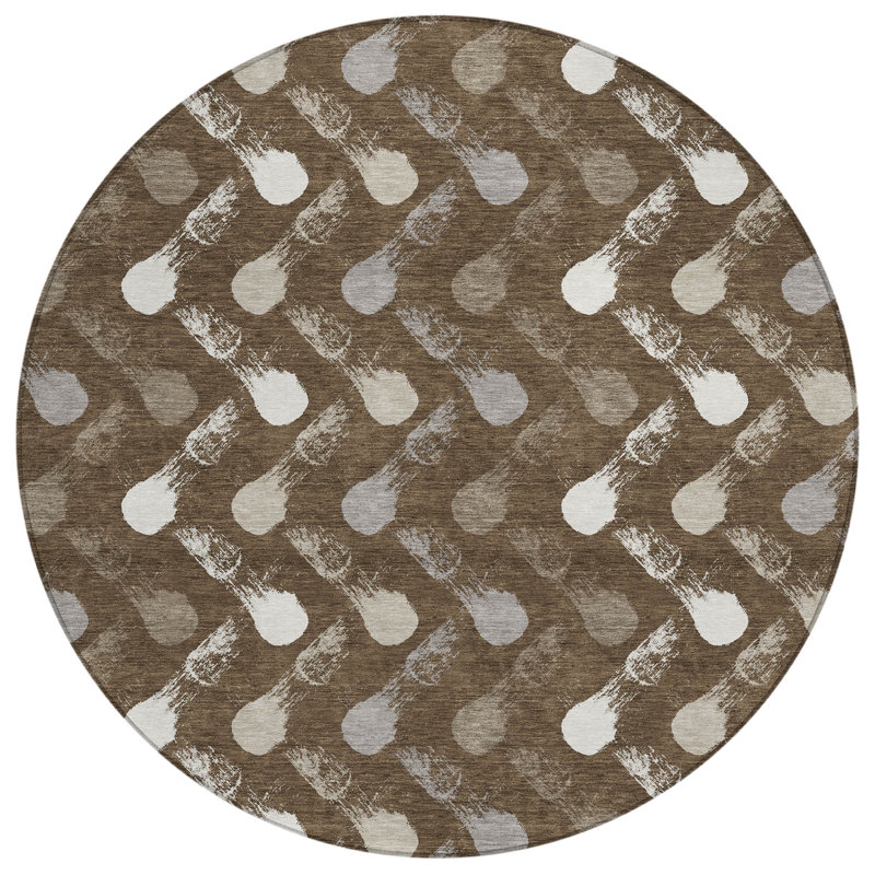 Machine Washable Indoor/Outdoor Chantille ACN2900 Geometric Rug, Chocolate, 8' Round