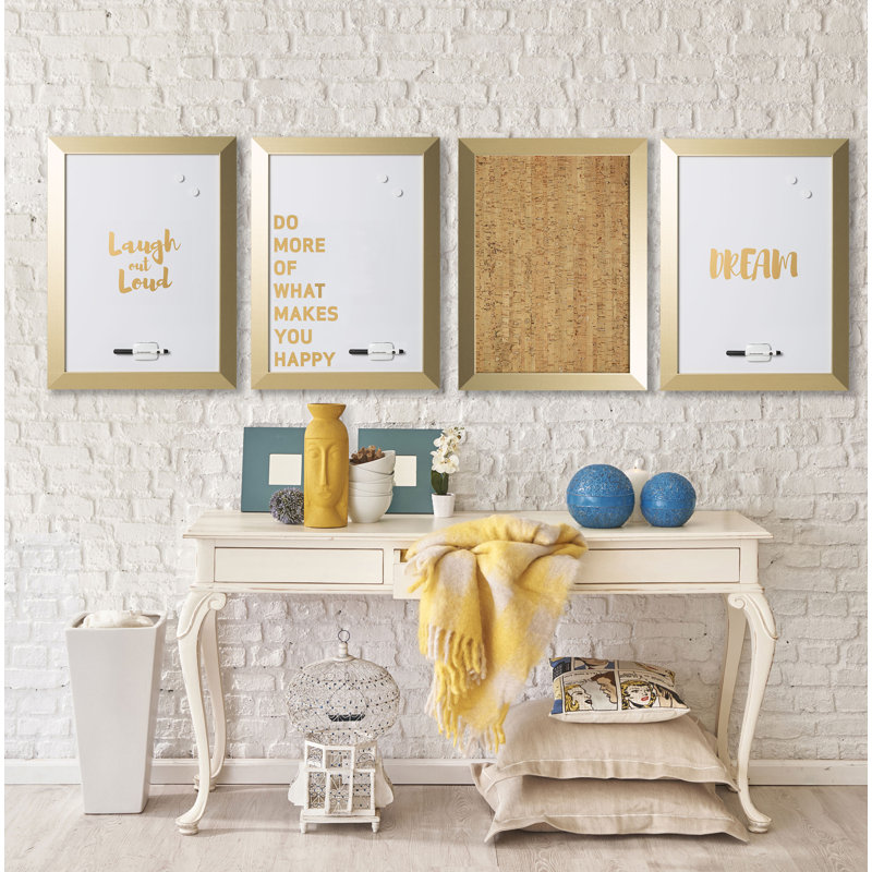 MasterVision Kamashi "Laugh out Loud" Quote Dry Erase Magnetic Personal White Board + Accessories, Home Wall Décor, 24" x 18", Gold Wood Frame