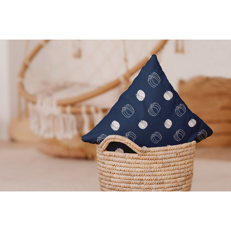 Coussin décoratif à motif citrouille, H 26 po x l 26 po x P 8 po, Bleu marine, Carré
