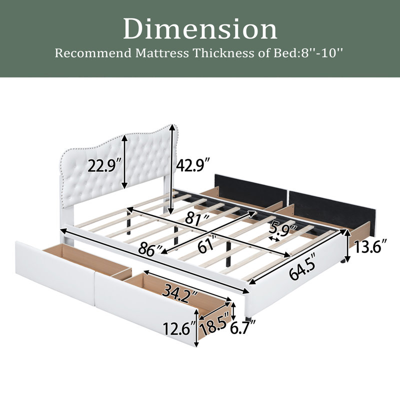 Lit plateforme avec rangement Harriet, Grand, Blanc