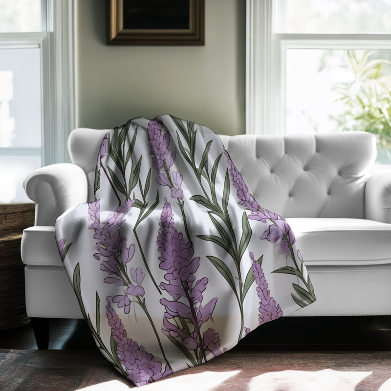 Jeté Lilac Blossom Retreat - 1 pièce Sherpa Bla Premium, Lit simple