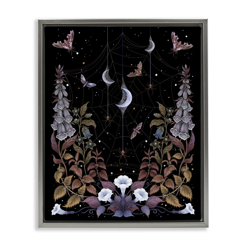 Cadre de jardin sorcière avec toile d'araignée, conception par Episodic Dessins, Cadre flottant gris lustré