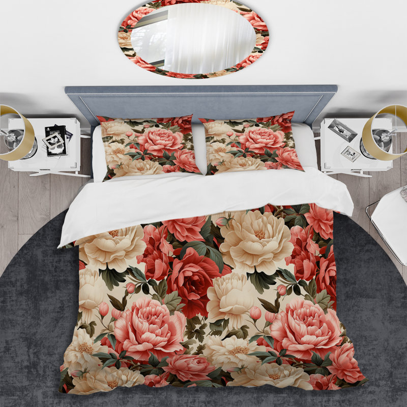 Literie à motif floral rétro II, Housse de couette simple + 1 taie décorative stan