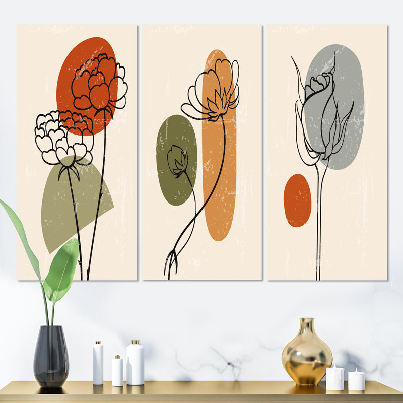Ensemble de 3 pièces japonaises, "Creative Leaves I" - Mid-Century Modern Art, H 28 po x l 36 po