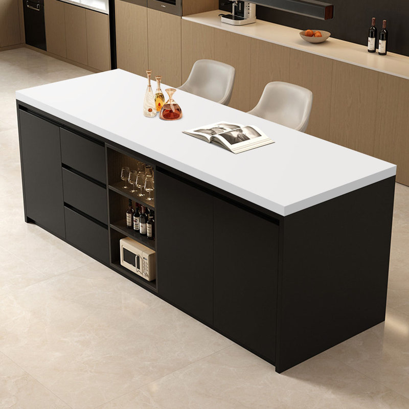 94.49-Inch Kitchen Island with Marble Surface, White