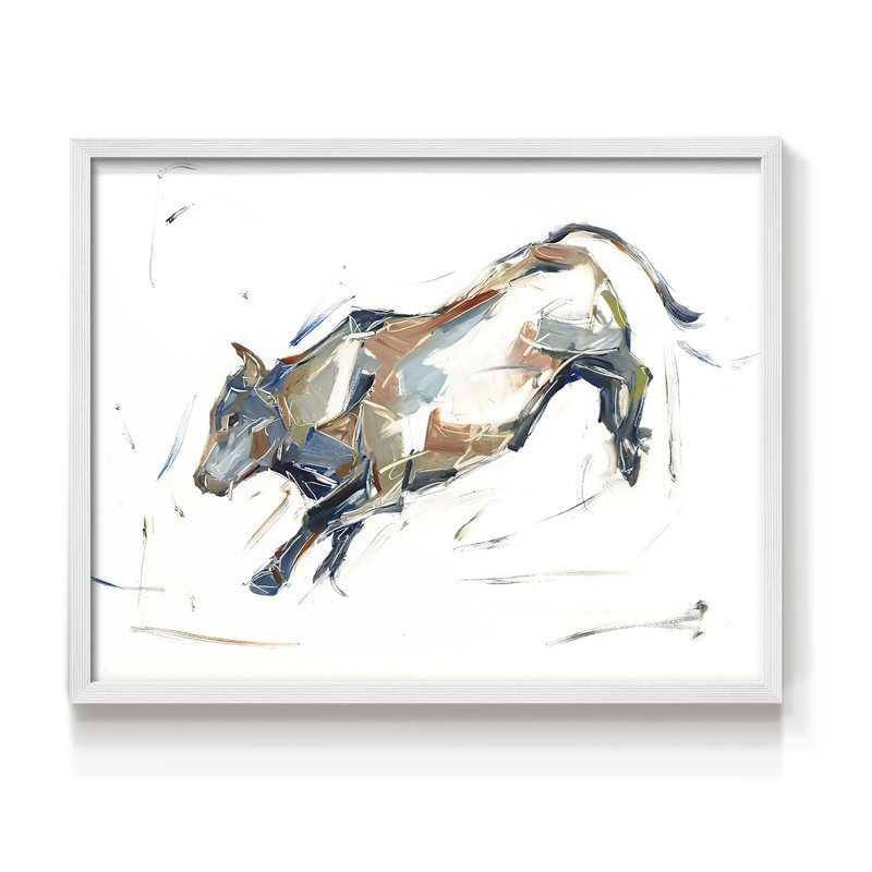 Étude de taureau moderne II - reproduction encadrée - réarmable, H 22 po x l 28 po, Blanc