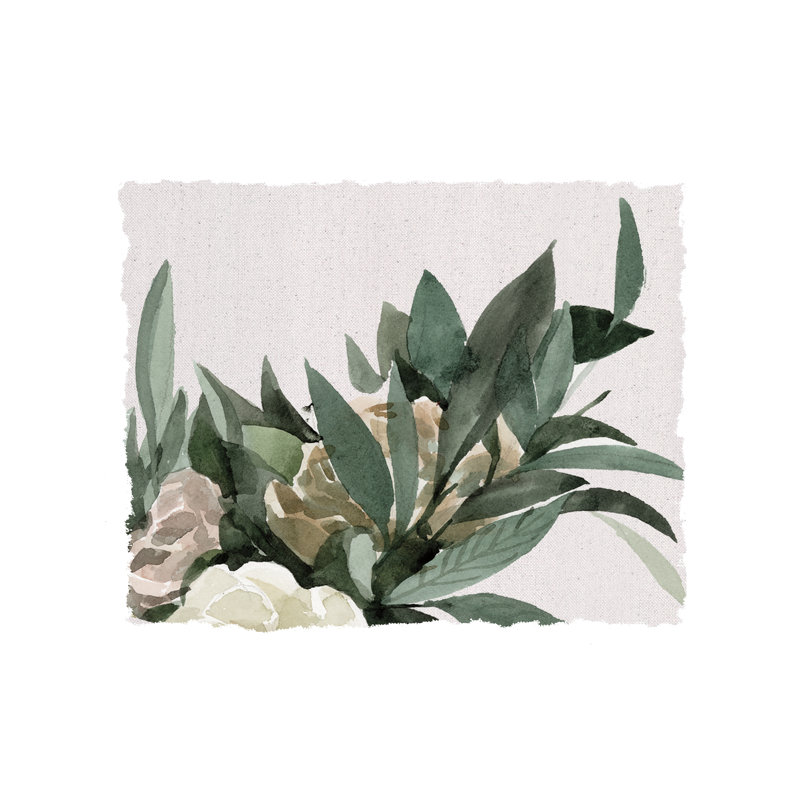 Floral on Ragged Linen - Painting Print, 51cm H x 76cm W, Black Floater Framed