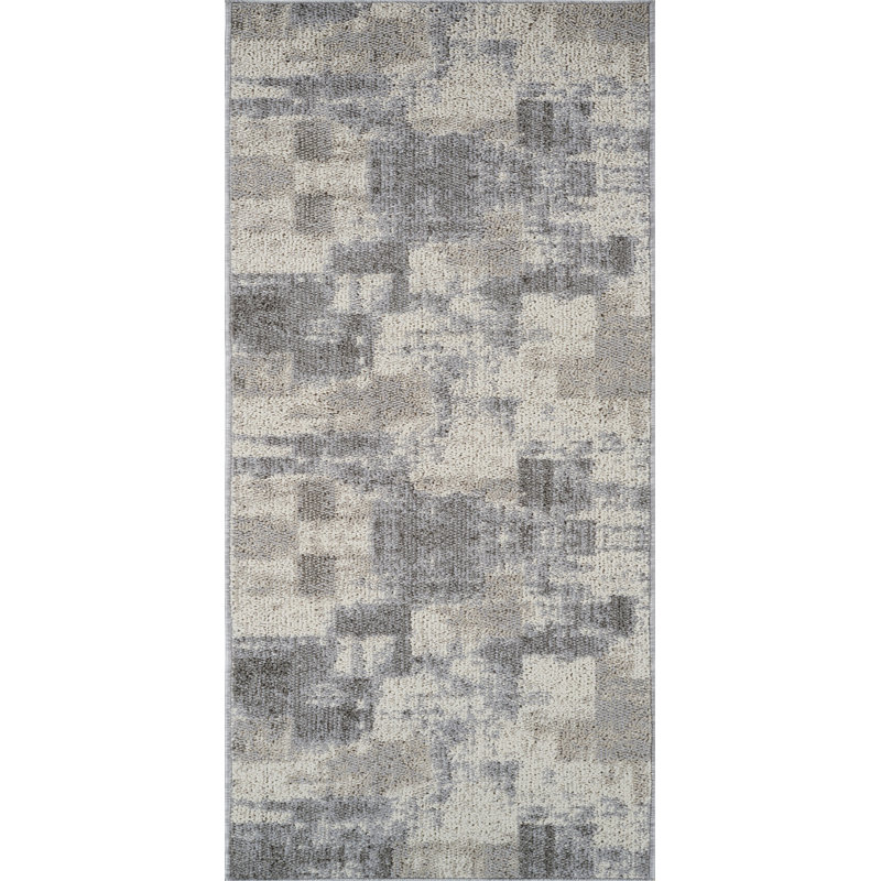 Tapis à motif abstrait gris beige., Tapis de couloir 2 pi 3 po x 8 pi